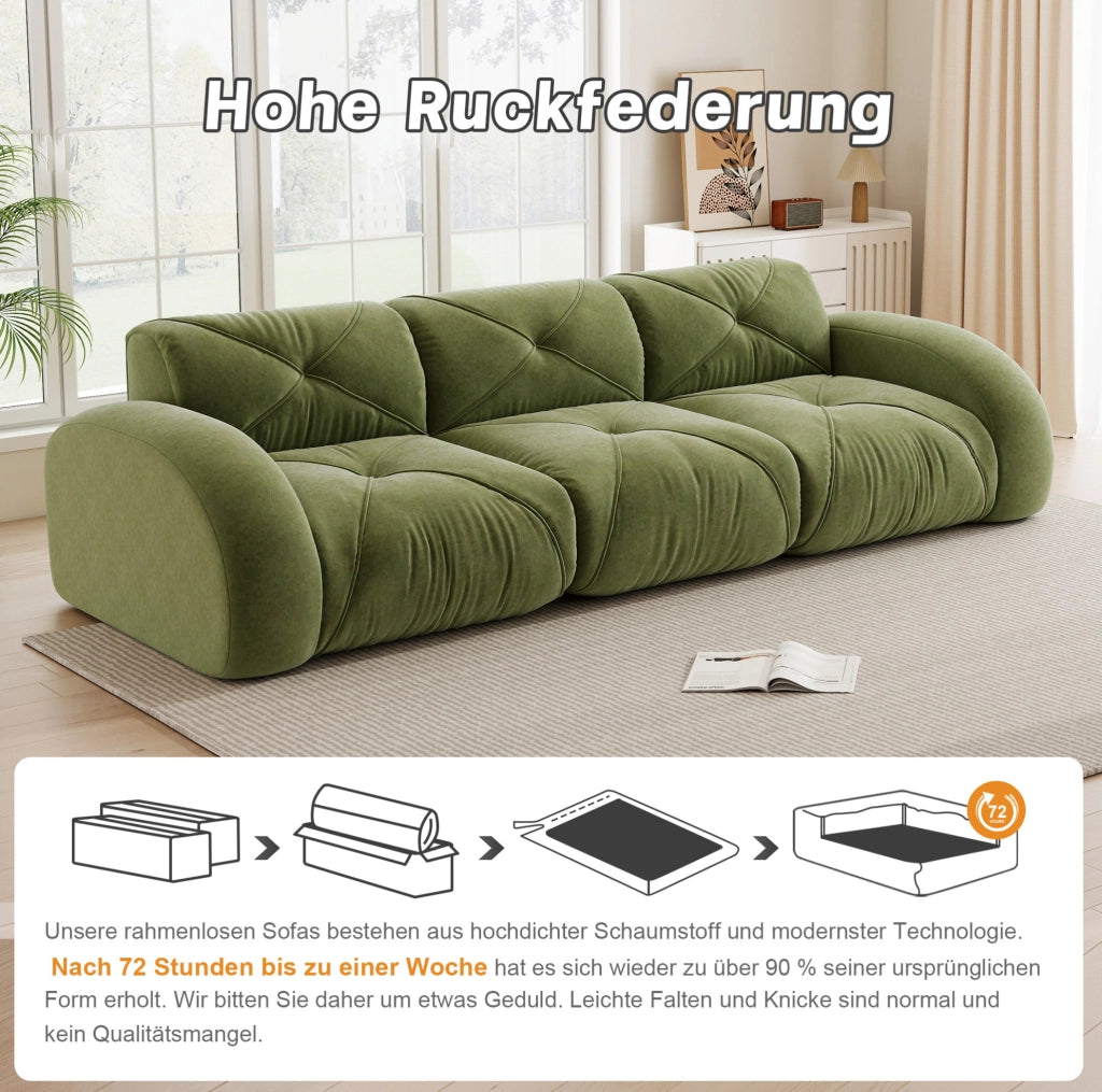 Divano modulare 3 posti senza telaio 281x95x76 cm in chenille verde