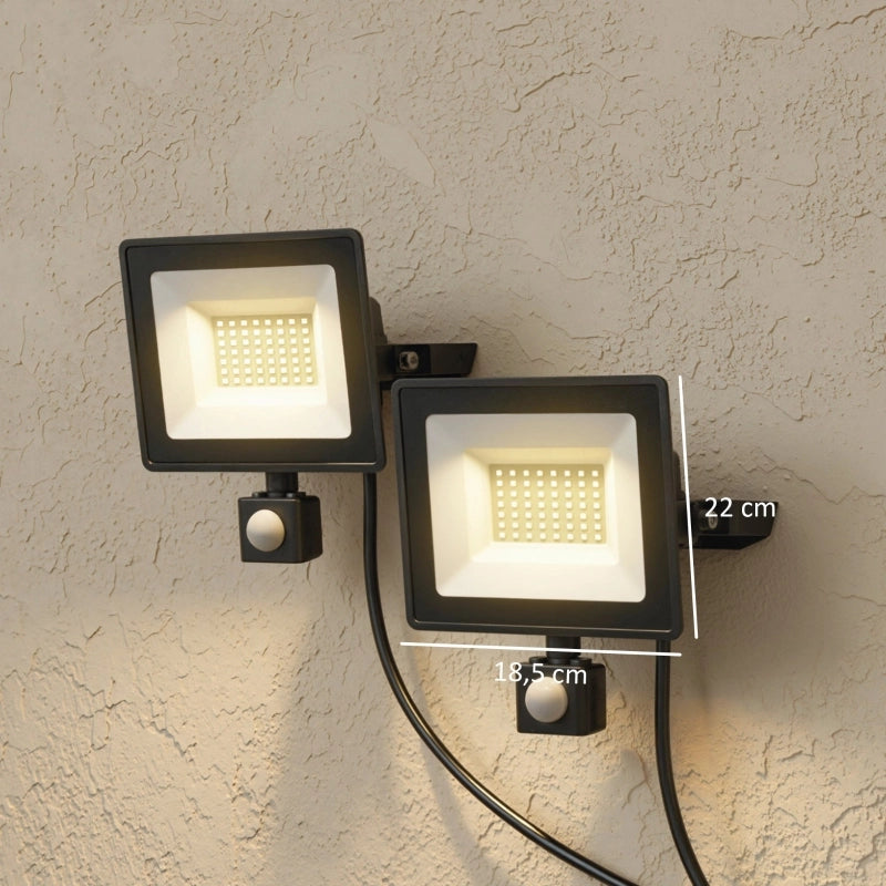 Lampada Da Lavoro - 50 W, 5500 Lumen - Alluminio - Nero - Illuminazione Esterna Con Sensore - Angolo Regolabile