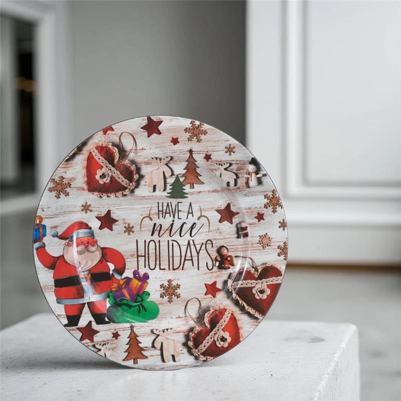 MAURY'S SET 6PZ PIATTO DI NATALE TONDO IN PLASTICA CON DECORAZIONI NATALIZIE STILE SHABBY   Ø 33 CM