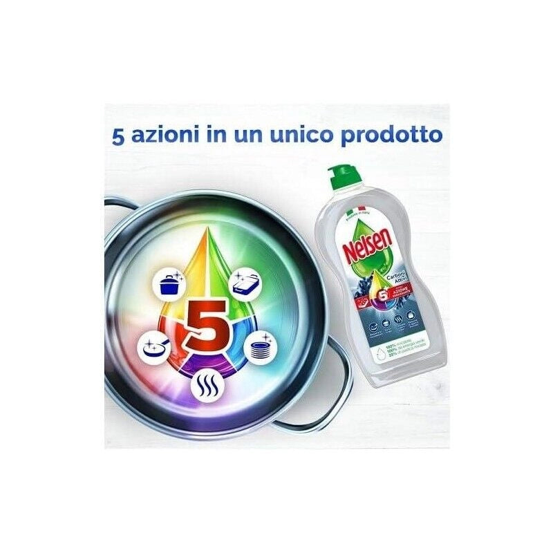 SET 12 NELSEN CARBONI ATTIVI DETERSIVO PER PIATTI A MANO 850 ML