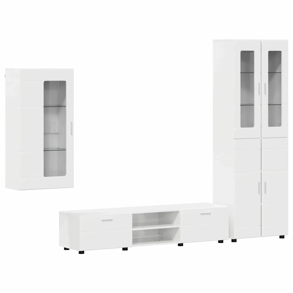 Set mobile TV con porta FLORIN Bianco Lucido Legno multistrato
