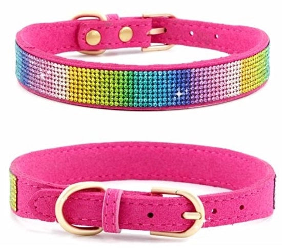 Collare per cani con pietruzze - Materiale morbido in pelle sintetica - Misura M - Lunghezza del collo 32-38 cm - Larghezza 2 cm - Lunghezza totale 43 cm - Collare