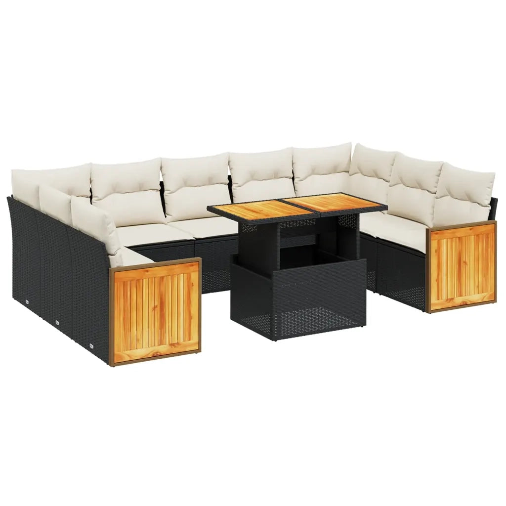 Set Divani da Giardino 10pz con Cuscini in Polyrattan Nero 3274101