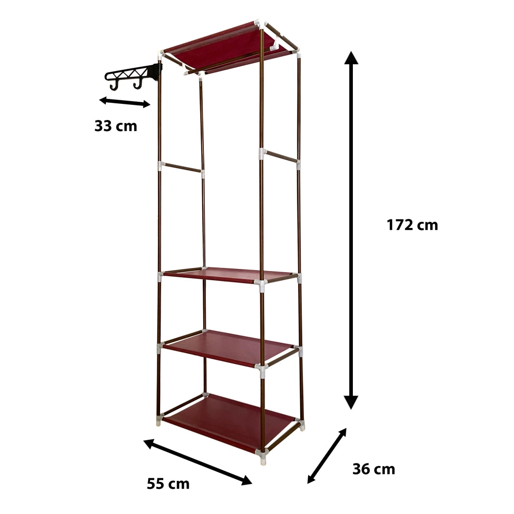 Armadio spogliatoio statico Nyana Home 170x55x35 cm 3 ripiani 1 barra superiore 1 appendiabiti laterale Marrone