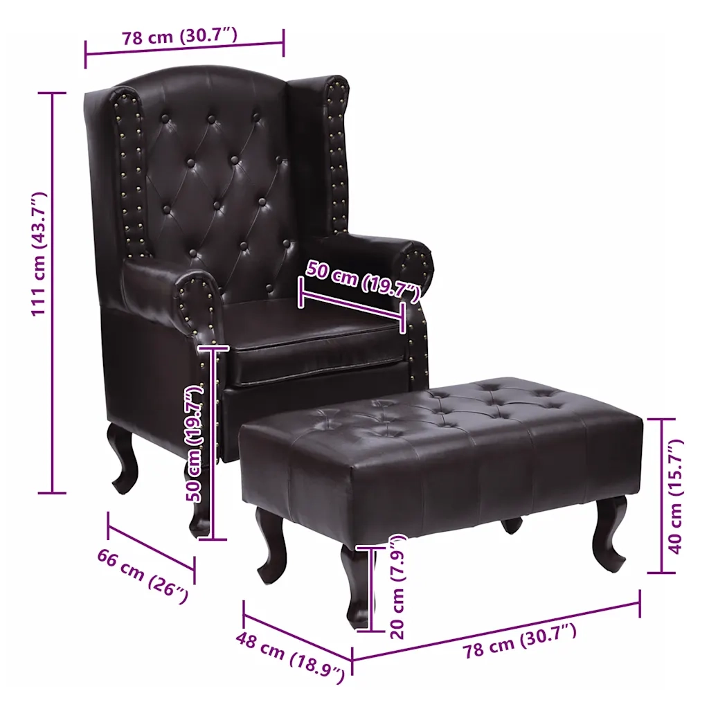Poltrona con Poggiapiedi Marrone Scuro in Similpelle 60784