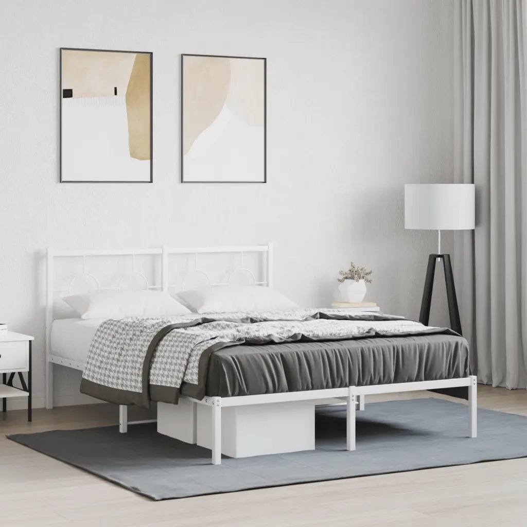 Letto matrimoniale | Letto per adulti | Giroletto con Testiera Metallo Bianco 135x190 cm