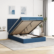 vidaXL Struttura Letto Pouf con Materasso Blu 140x200cm in Tessuto