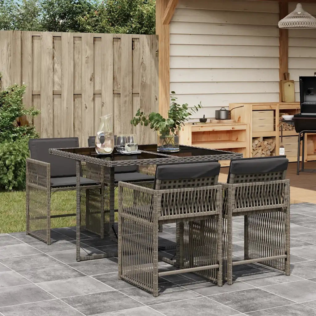 Set da Pranzo da Giardino 5 pz | Set Salotto da Giardino con Cuscini in Polyrattan Grigio