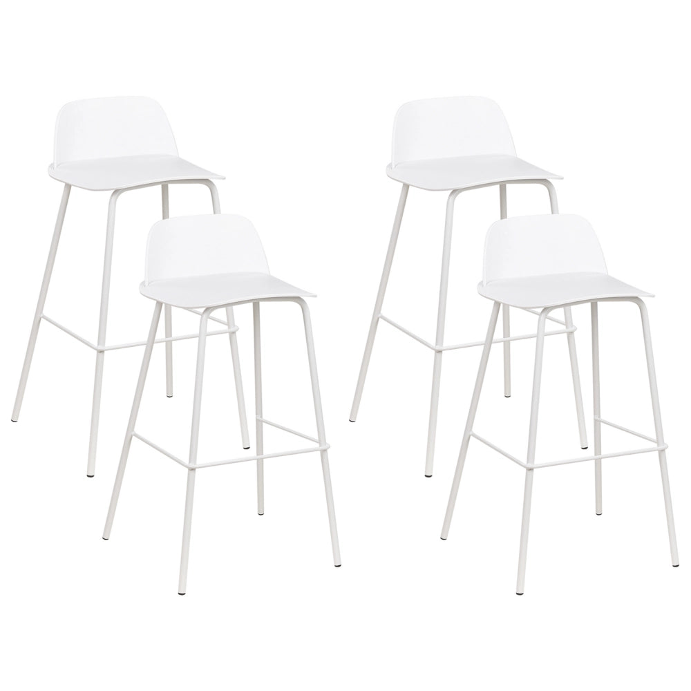 Set di 4 sgabelli da bar moderni in plastica bianca sintetica e gambe in metallo stile moderno contemporaneo