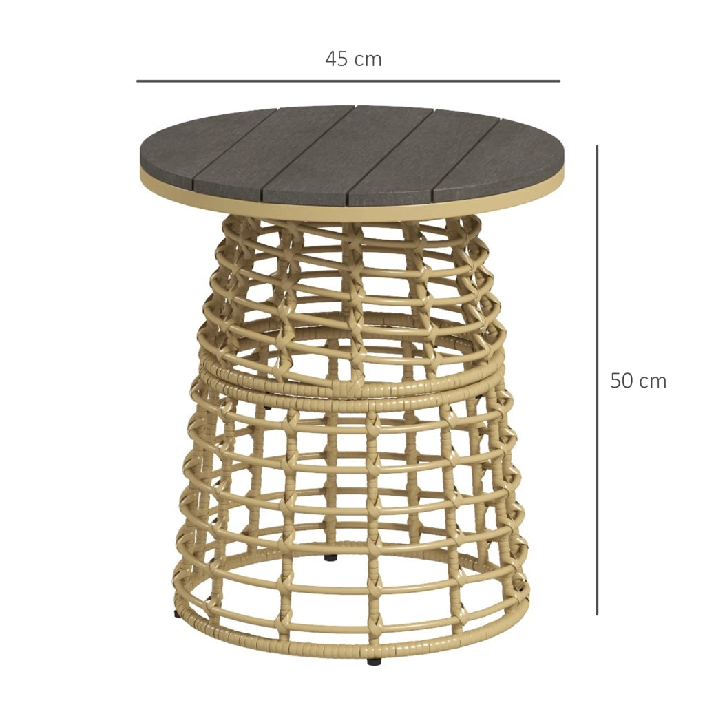 Tavolino da giardino rotondo ¨C Minimal ¨C resina effetto rattan, metallo, piano composito, ?45x50 cm