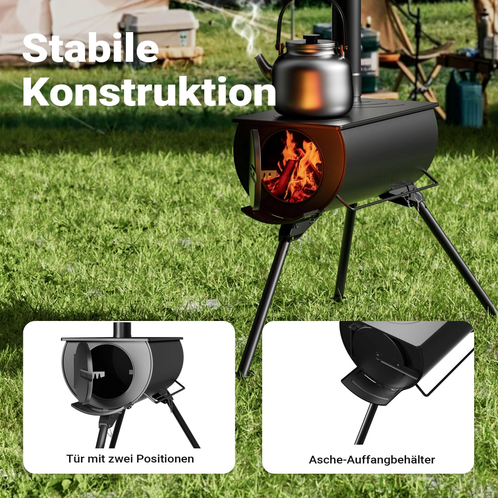 Stufa a legna da campeggio in acciaio (Q235), robusta stufa da tenda 85 x 57,5 x 238 cm, stufetta portatile, riscaldamento da tenda