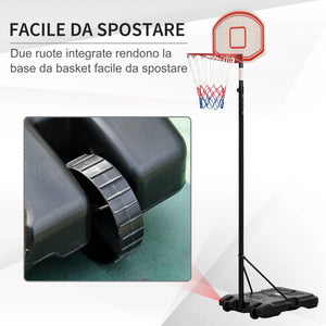 Canestro da Basket da Esterno Altezza Regolabile 175-215 cm in Metallo con Ruote Nero