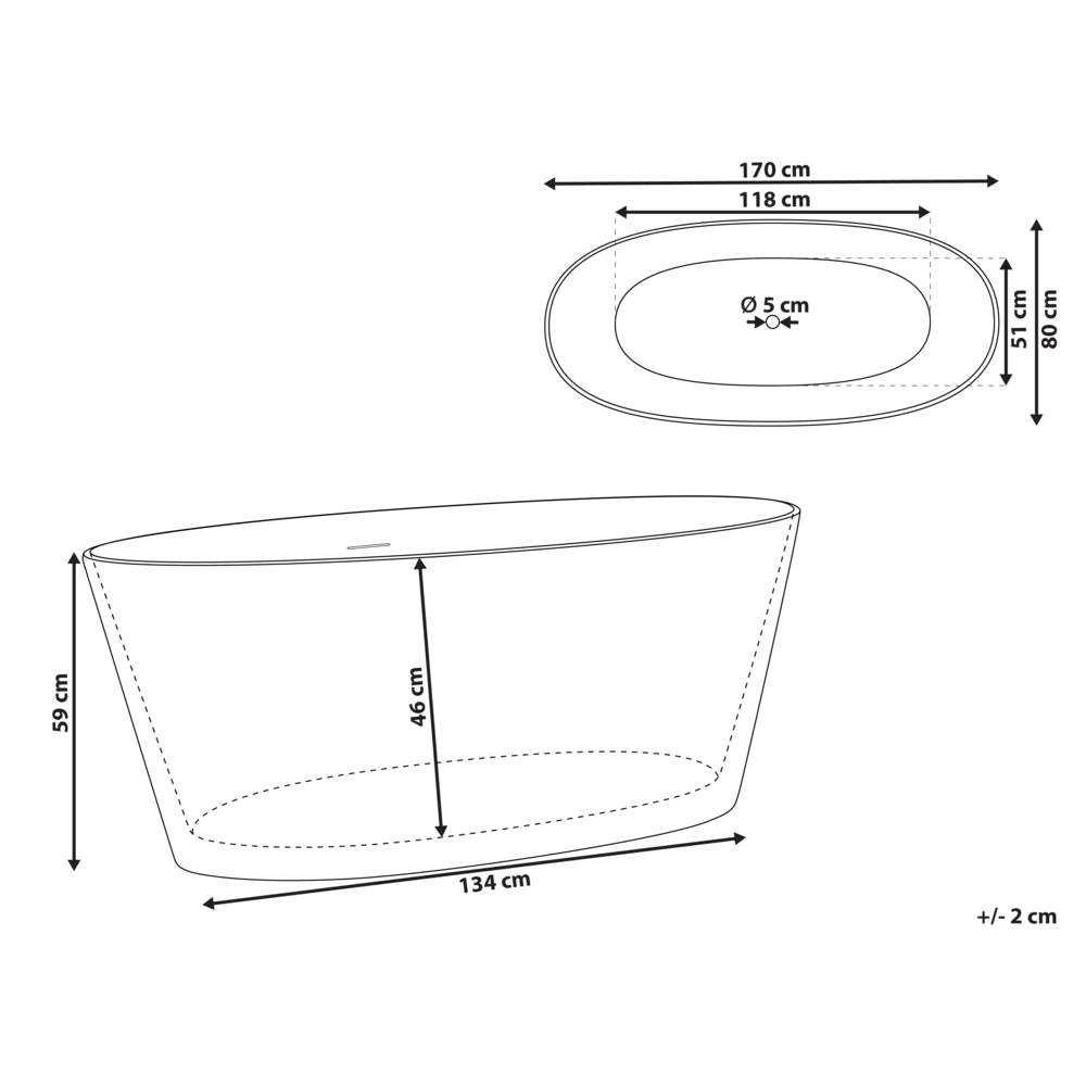 Vasca da bagno ovale moderna indipendente 170 x 80 cm Finitura acrilica lucida Motivo a rombi Bianco