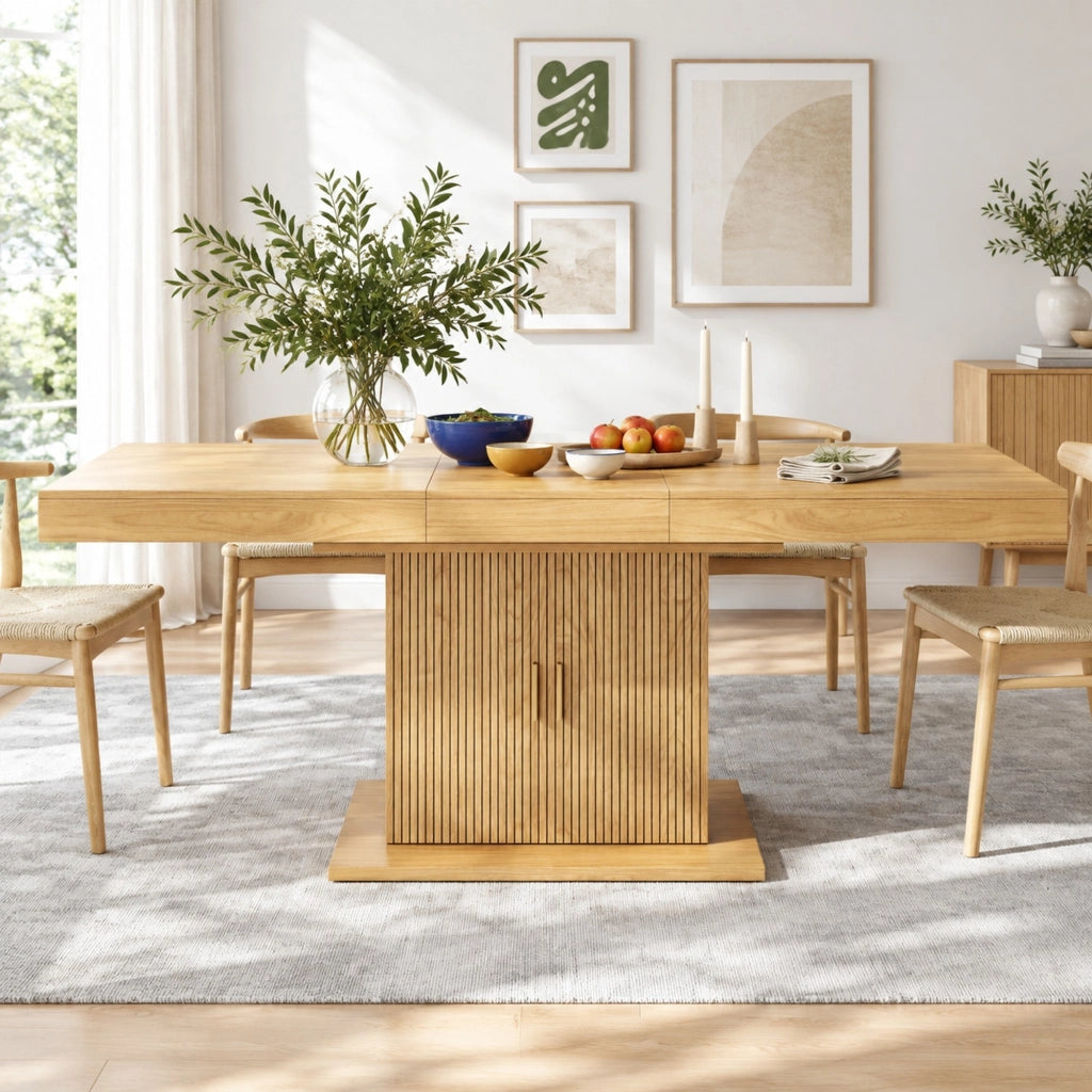 Tavolo da pranzo allungabile con contenitore 140-180 x 90 cm in MDF e metallo
