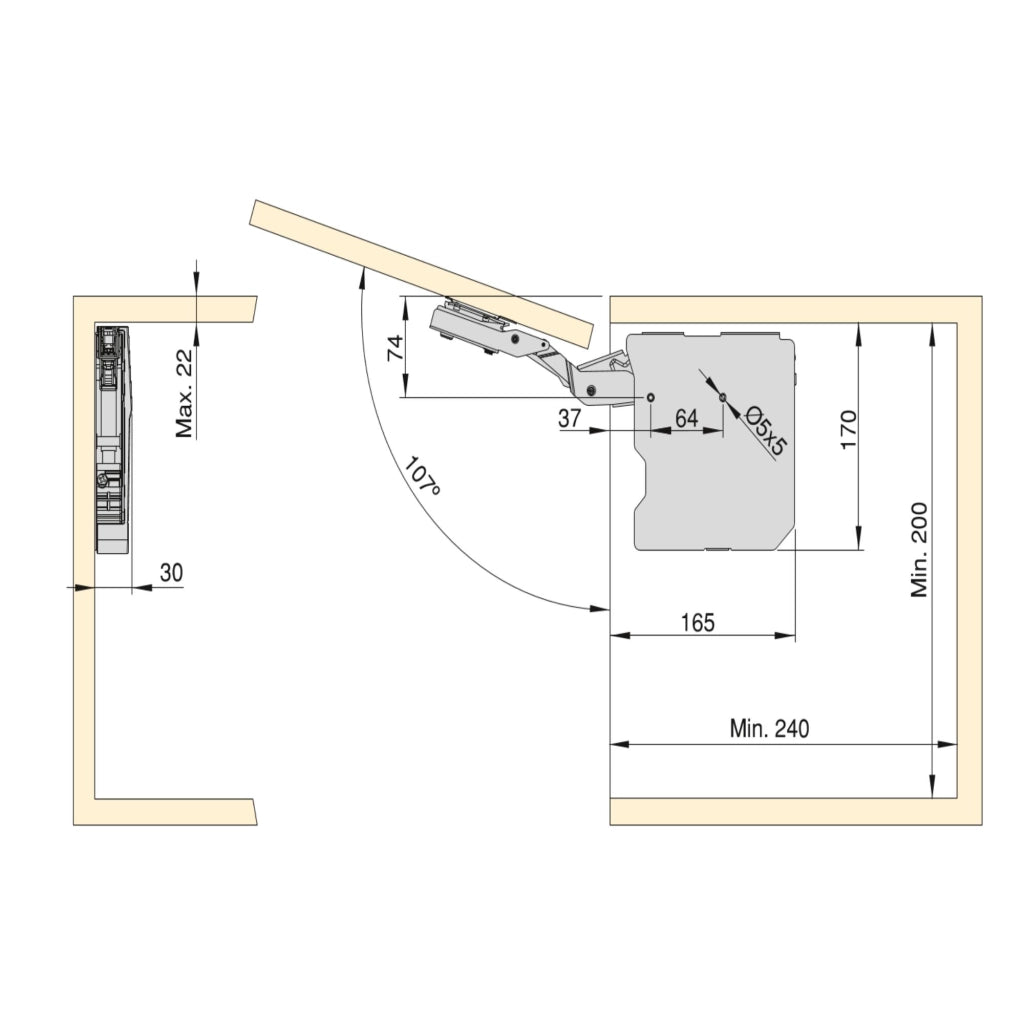 Emuca Braccetto Agile Smart elevabile, 1600 - 3600, Plastica bianca, Acciaio e Tecnoplastica, 1 u.