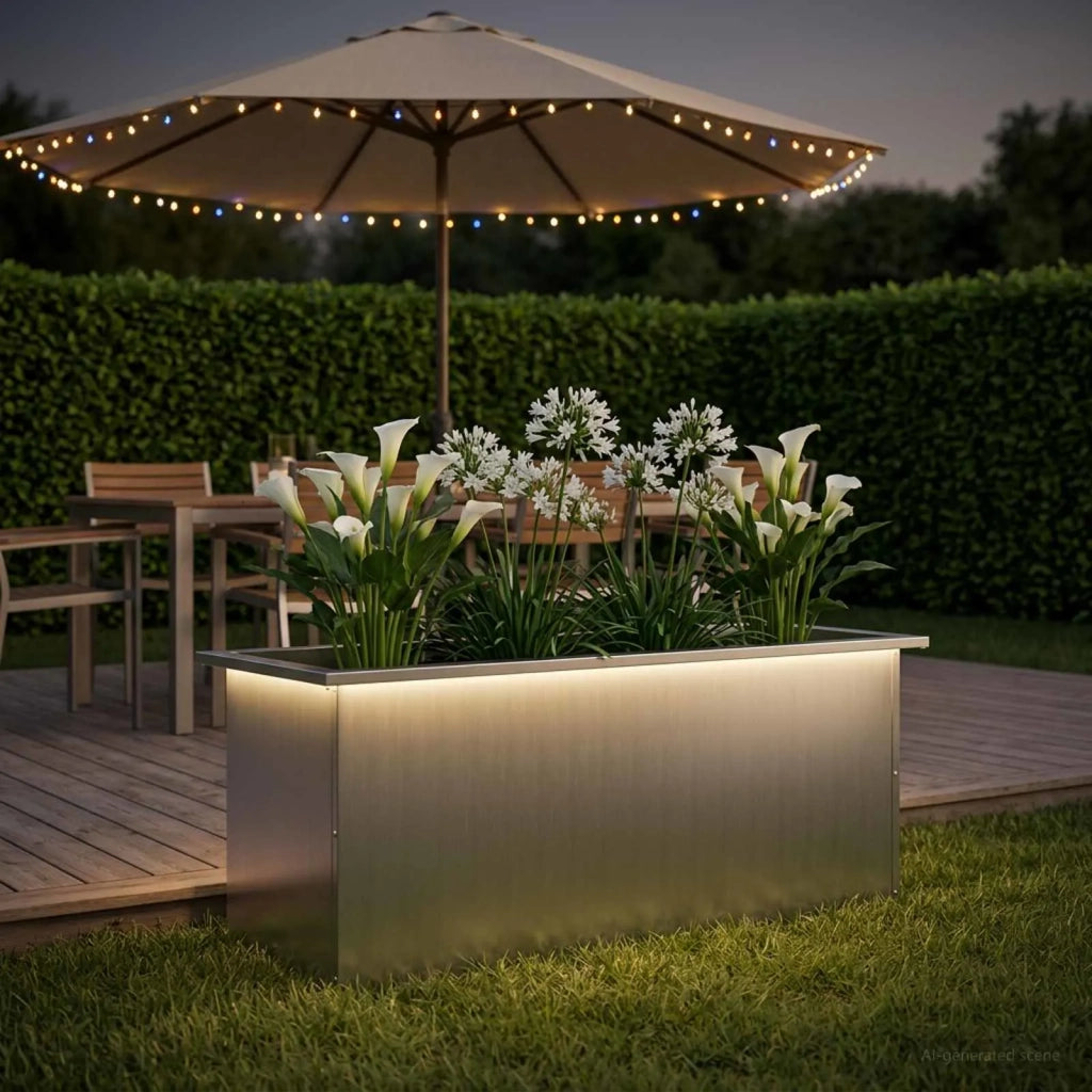 Fioriera da giardino con LED Argento 40 x 100 x 40 cm 8008178