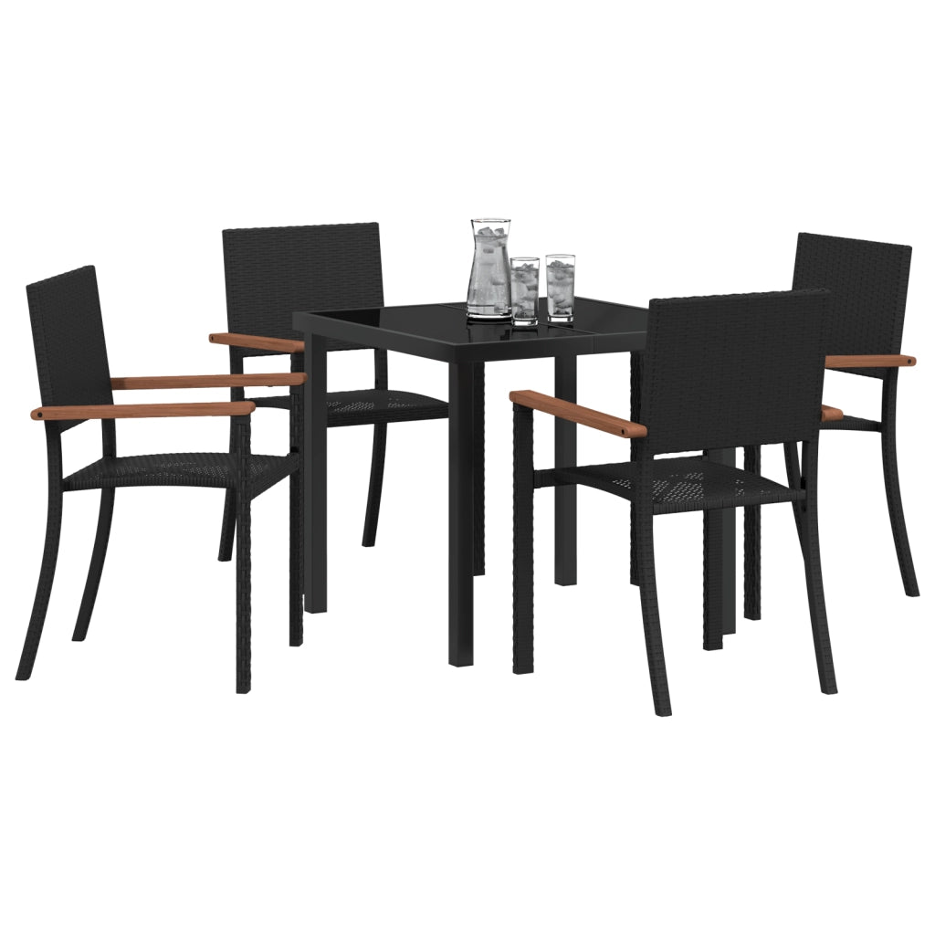 Set da Pranzo da Giardino 5 Pezzi Nero Polyrattan