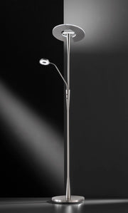 QUEBEC PIANTANA LED 5,5W 600lm- 35W 4200lm, 3000+4500+6500K-CON LAMPADA LETTURA ACCIAIO ORIENTABILE DIMMERABILE H. 180