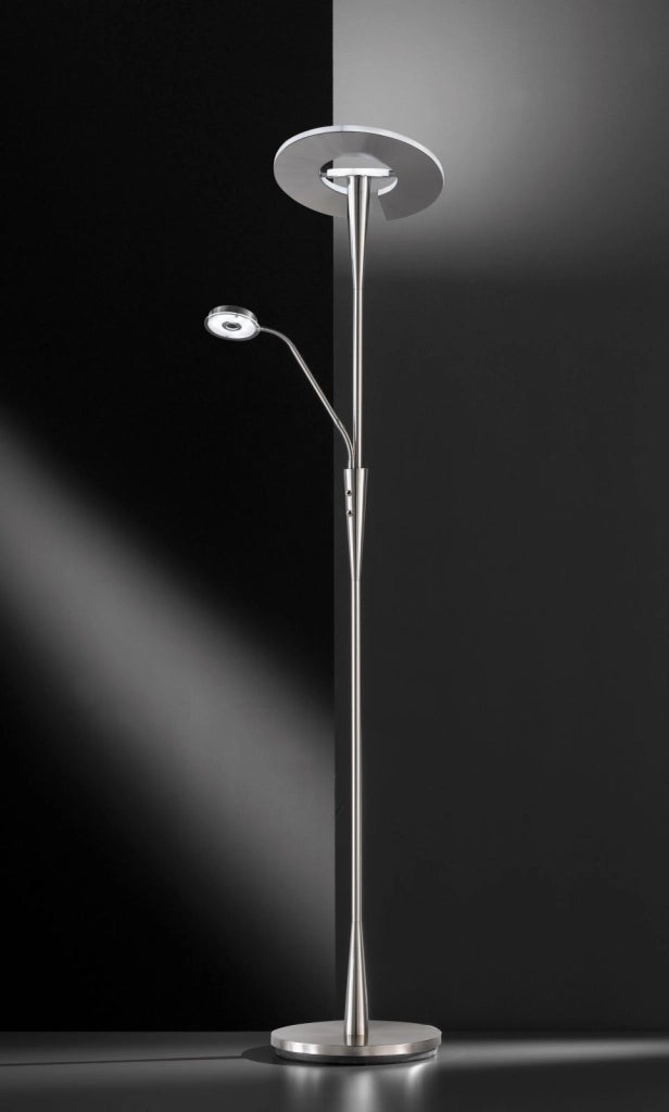 QUEBEC PIANTANA LED 5,5W 600lm- 35W 4200lm, 3000+4500+6500K-CON LAMPADA LETTURA ACCIAIO ORIENTABILE DIMMERABILE H. 180