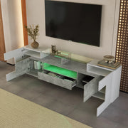 OKWISH Mobile TV con 6 Ante, 2 Cassetti e 3 Vani, LED, MDF, Bianco Lucido e Grigio Cemento, 200 x 35 x 60 cm