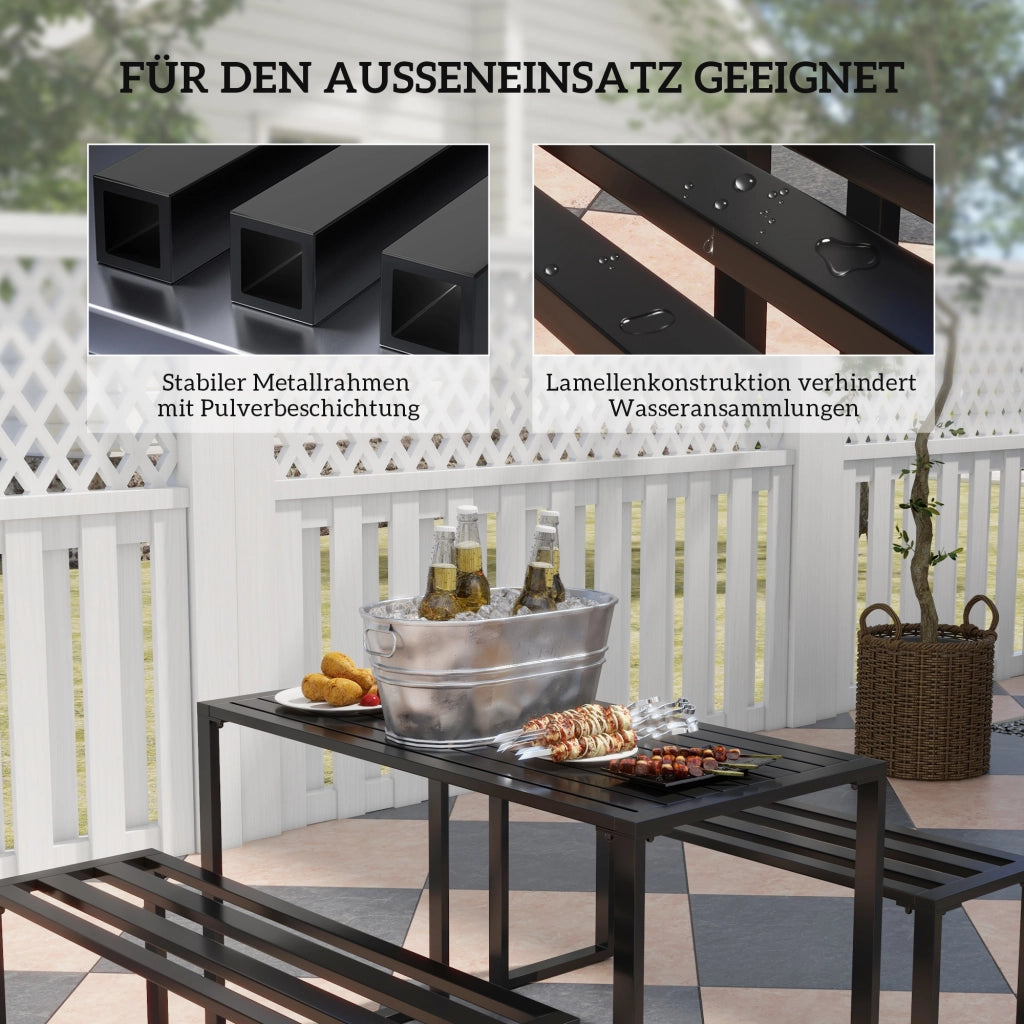 TAVOLO Set da 3 pezzi con 2 panche 110x55x70 cm metallo nero