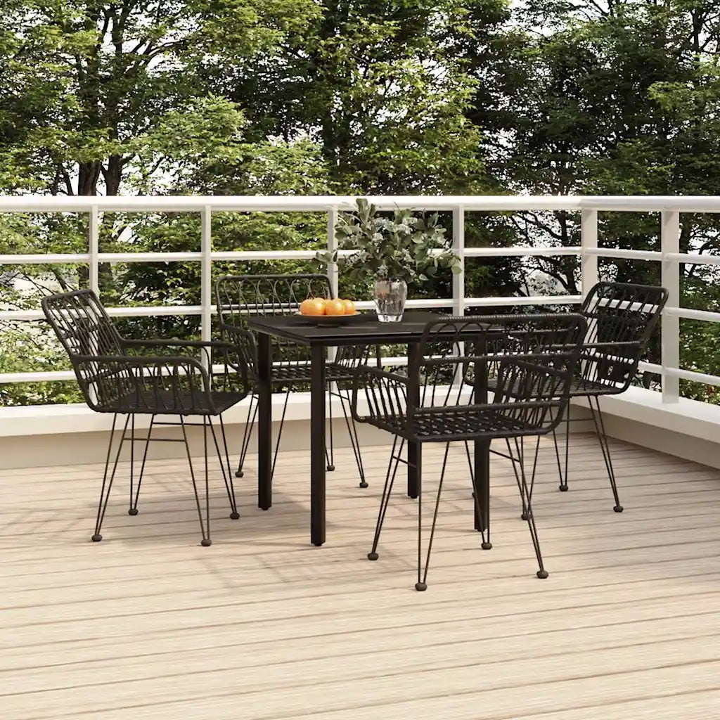 Set da Pranzo da Giardino 5 pz | Set Salotto da Giardino Nero in Polyrattan