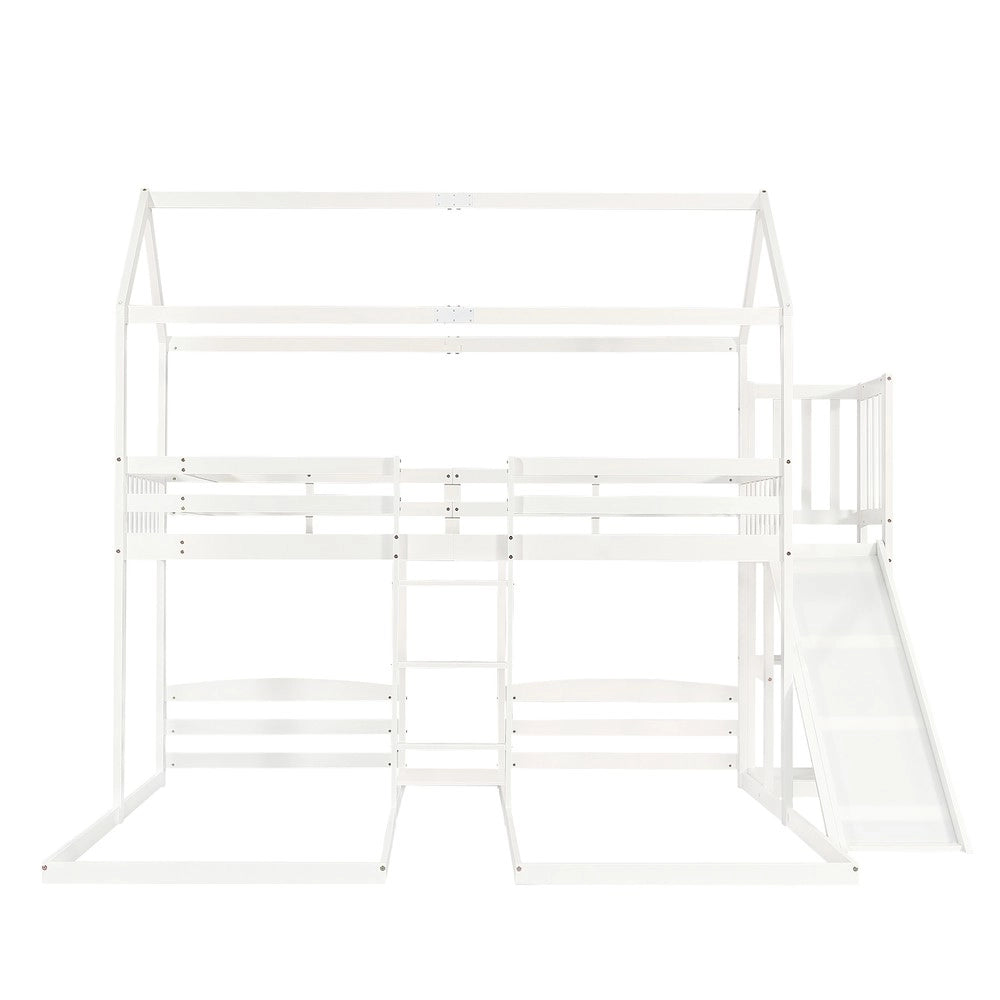 Letto a Castello con Scivolo e Tetto ¨C MINIMAL ¨C Pino e MDF, Bianco, 90x200cm