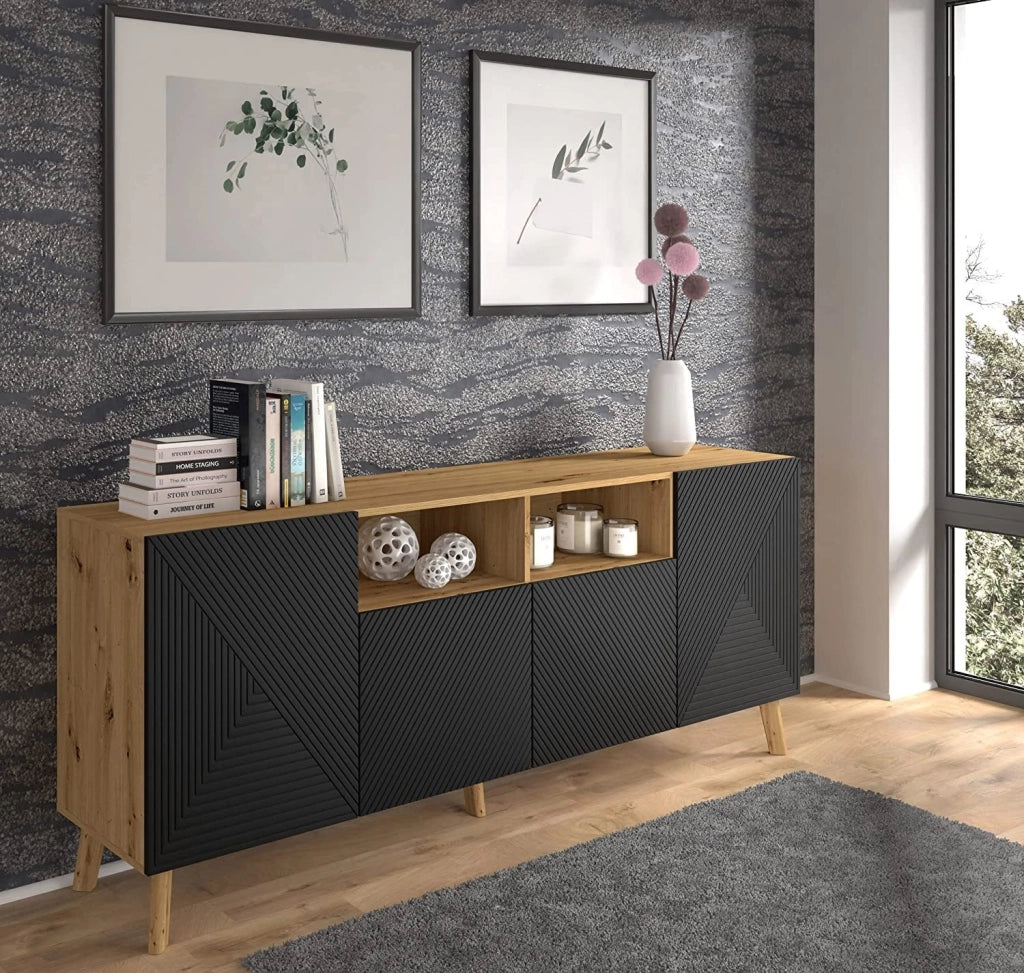 MOBILE CASSETTIERA SOGGIORNO LUXI 195x42x80cm ROVERE NERO OPACO