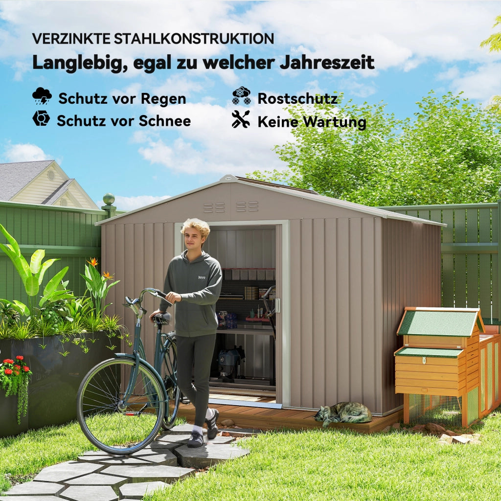 Casetta da giardino in metallo con porte scorrevoli e finestre di ventilazione ¨C Minimal ¨C 277x195x192 cm, grigio chiaro