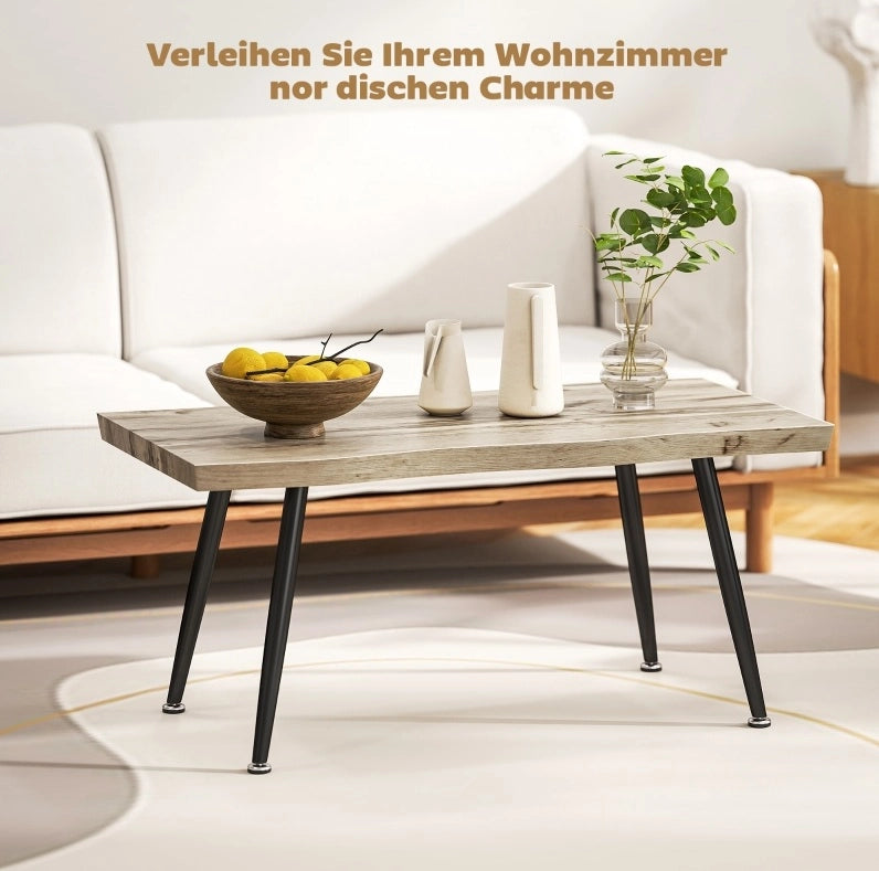 Tavolino da caffè 100x50x45 cm con piano spesso 4 cm; gambe in acciaio; legno naturale