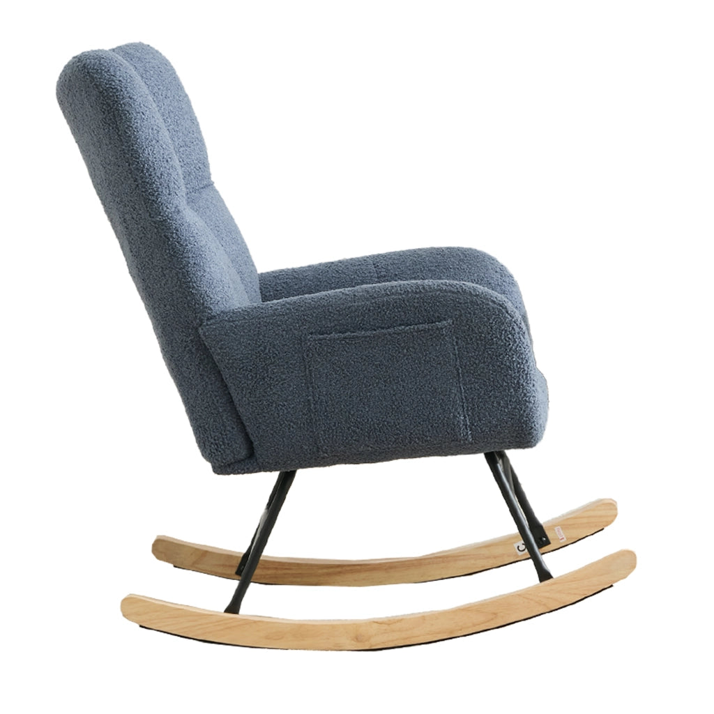 Poltrona a dondolo ergonomica in tessuto teddy blu navy