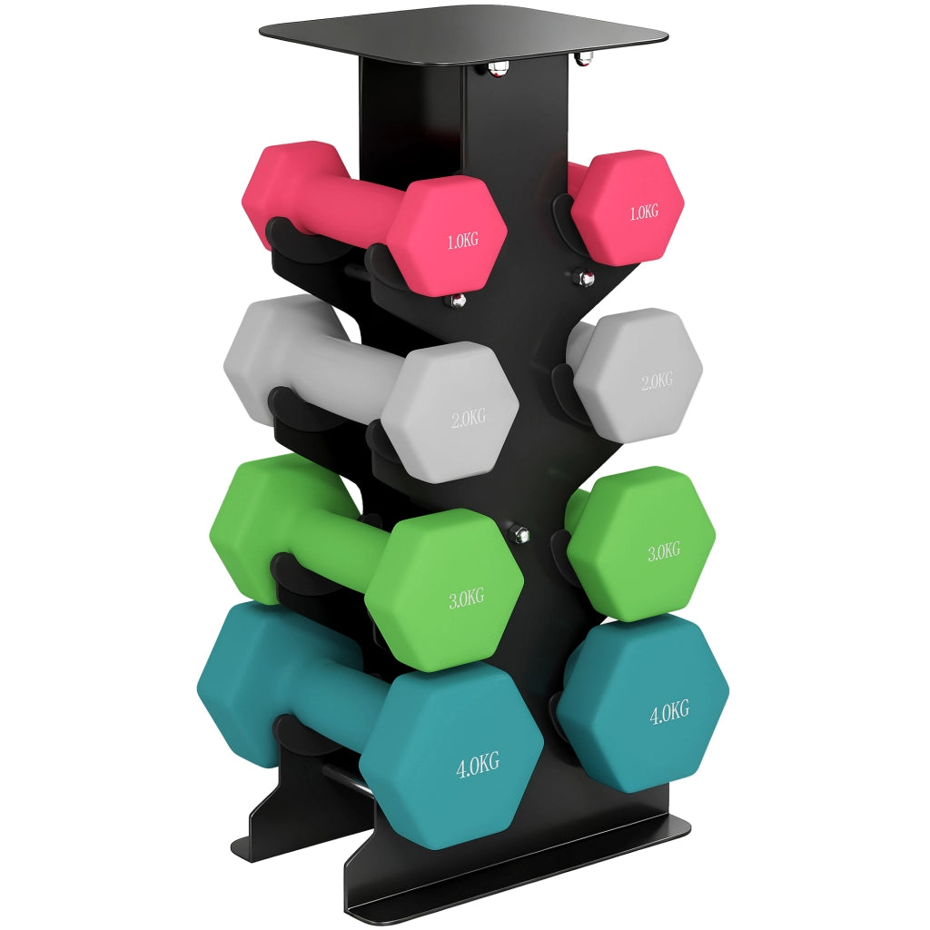 Set 8 Manubri Pesi Esagonali Antiscivolo con Supporto, in Metallo e Plastica, Multicolore