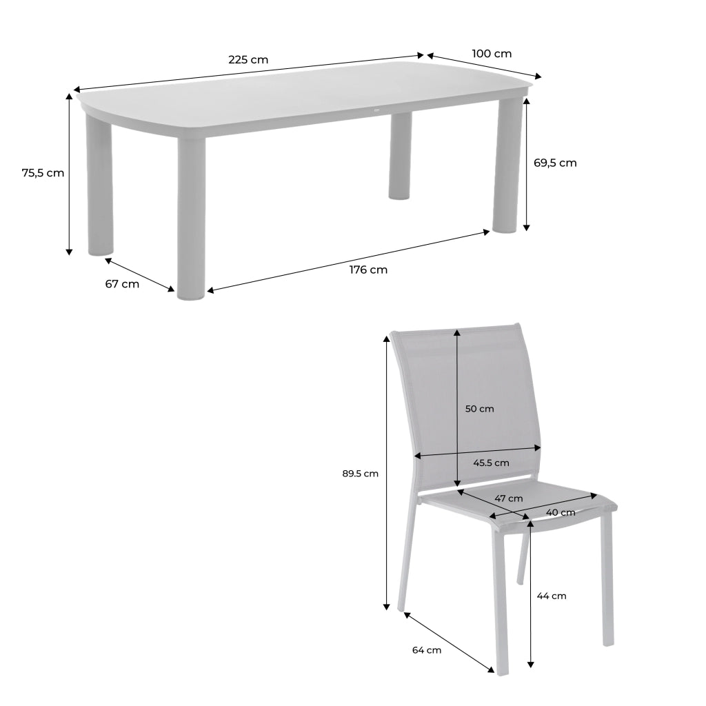 Set tavolo da giardino in alluminio con 8 sedie, antracite