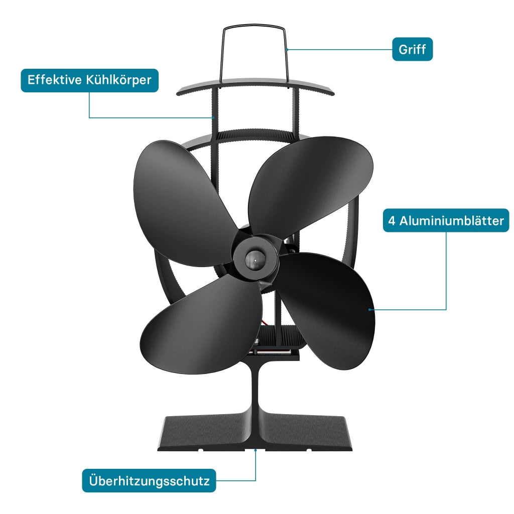 Ventilatore per stufa a legna camino, Ventola con 4 pale, 70-350 °C, funzionamento senza elettricità