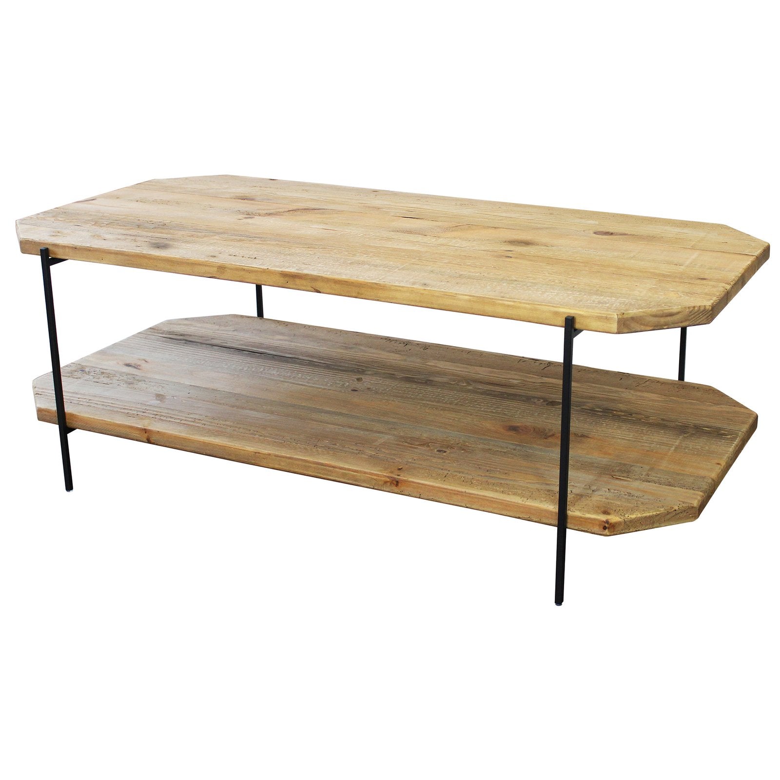 Tavolino in pino riciclato con doppio ripiano cm 120x60 - PINE