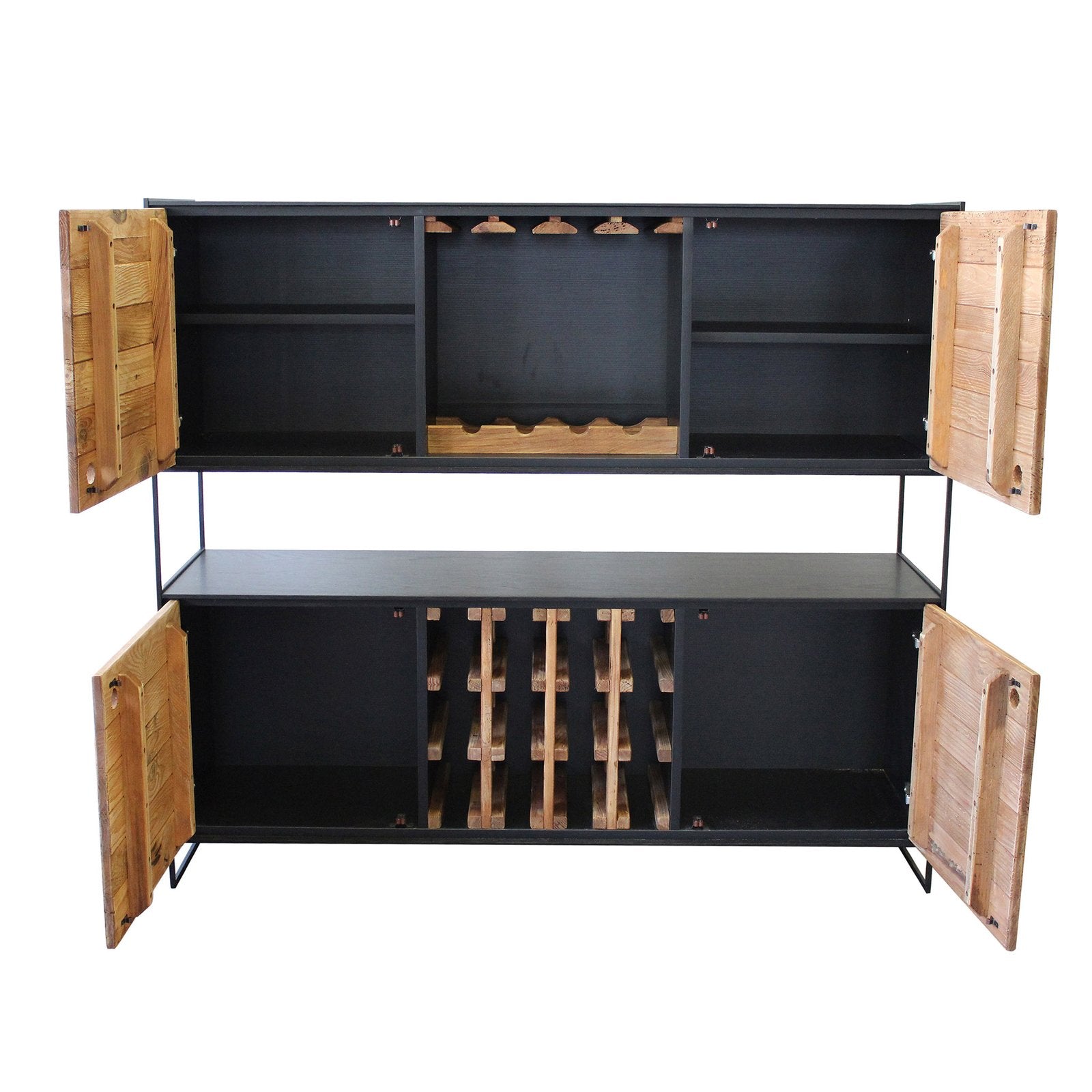 Credenza industrial con portabottiglie in pino riciclato - PINE