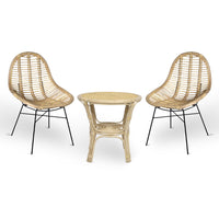 Set di 2 sedie Bety in legno di bambu con gambe in ferro e 1 tavolino in bambu