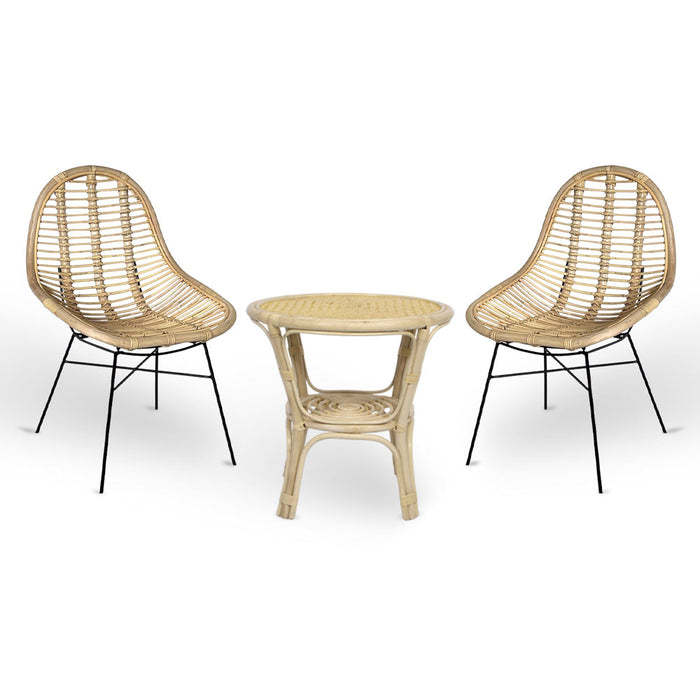 Set di 2 sedie Bety in legno di bambu con gambe in ferro e 1 tavolino in bambu