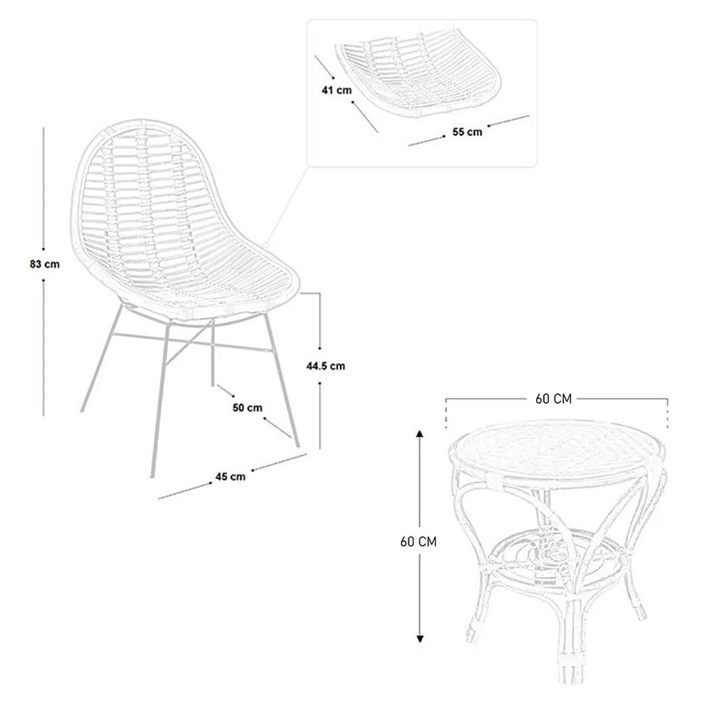 Set di 2 sedie Bety in legno di bambu con gambe in ferro e 1 tavolino in bambu