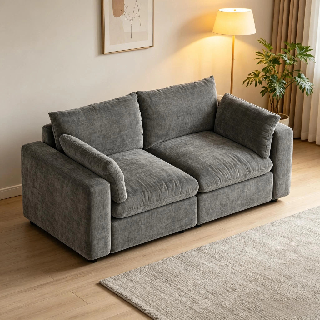 Divano modulare 2 posti con imbottitura a doppio strato sfoderabile e lavabile struttura in legno chenille grigio