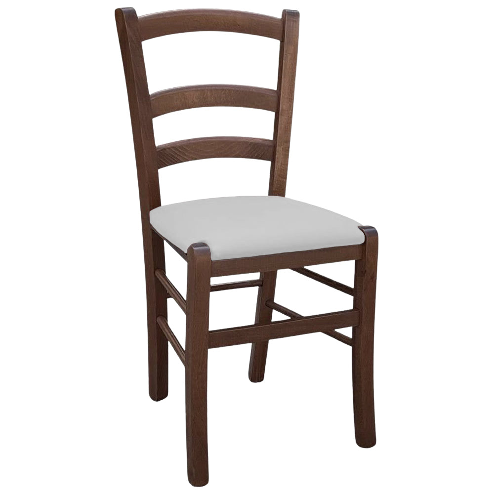 Sedia legno venezia noce scuro con seduta similpelle grigio ghiaccio