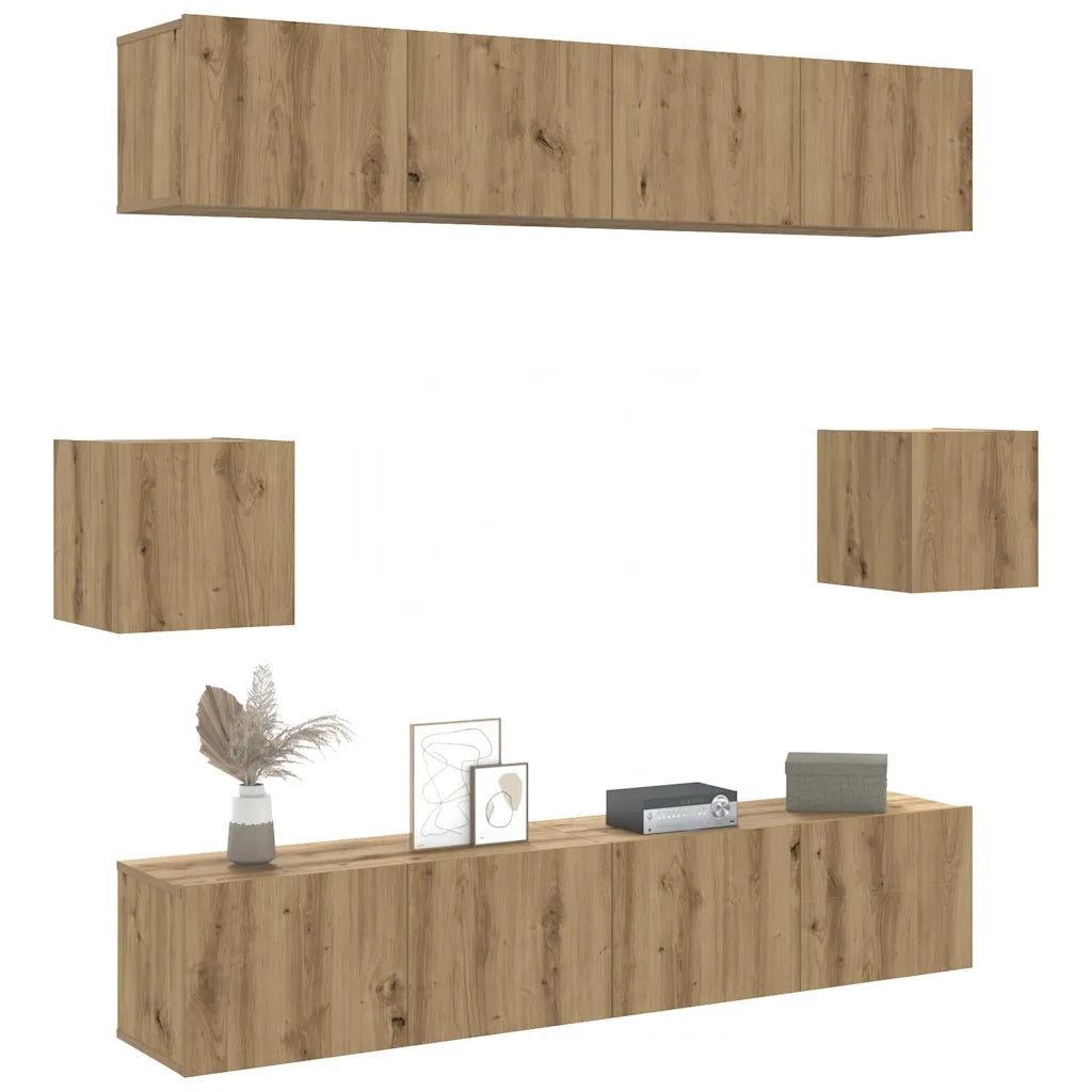 Set Mobile TV 6 pz-Credenza per TV Montato a Parete Rovere in Legno Multistrato 495894