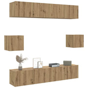Set Mobile TV 6 pz-Credenza per TV Montato a Parete Rovere in Legno Multistrato 495894