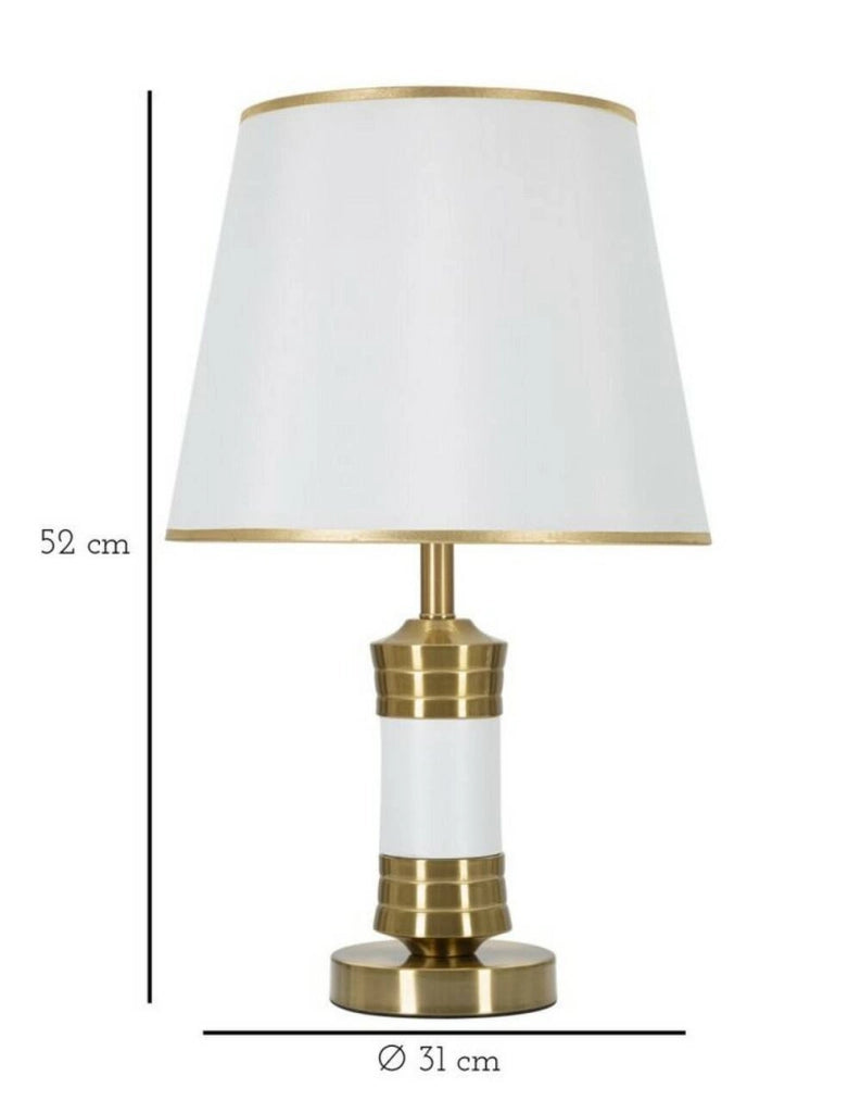 Lampada da tavolo Sinopia, Luce da scrivania, Luminaria da ufficio, Lampada da lavoro, Bianco e Oro, 31x31 h52 cm