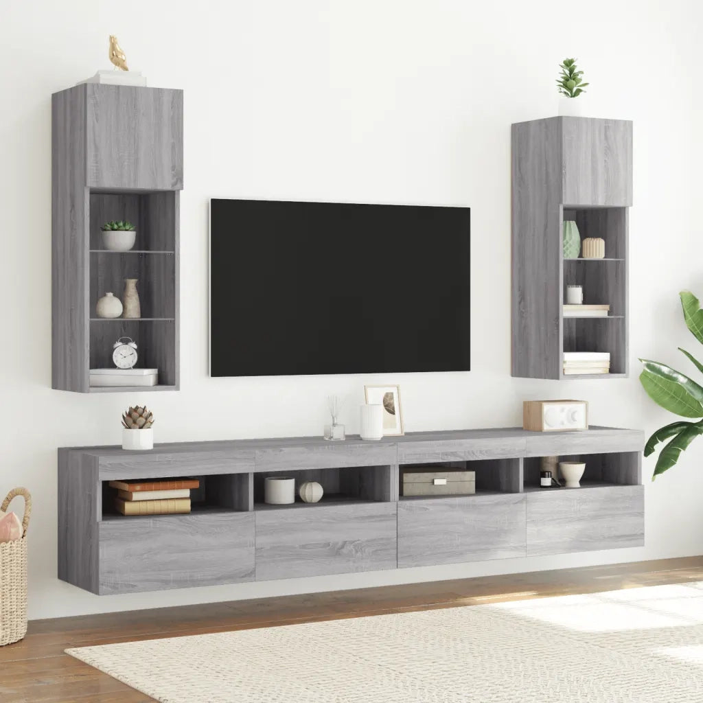 Mobile TV con Luci LED-Credenza per TV Grigio Sonoma 30,5x30x90 cm
