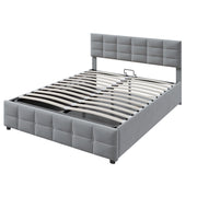 Letto contenitore matrimoniale 180×200 cm con rete sollevabile; 24 doghe; senza materasso; velluto grigio