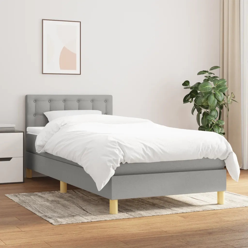 Letto singolo | Letto per adulti | Giroletto a Molle con Materasso Grigio Chiaro 90x190 cm Tessuto