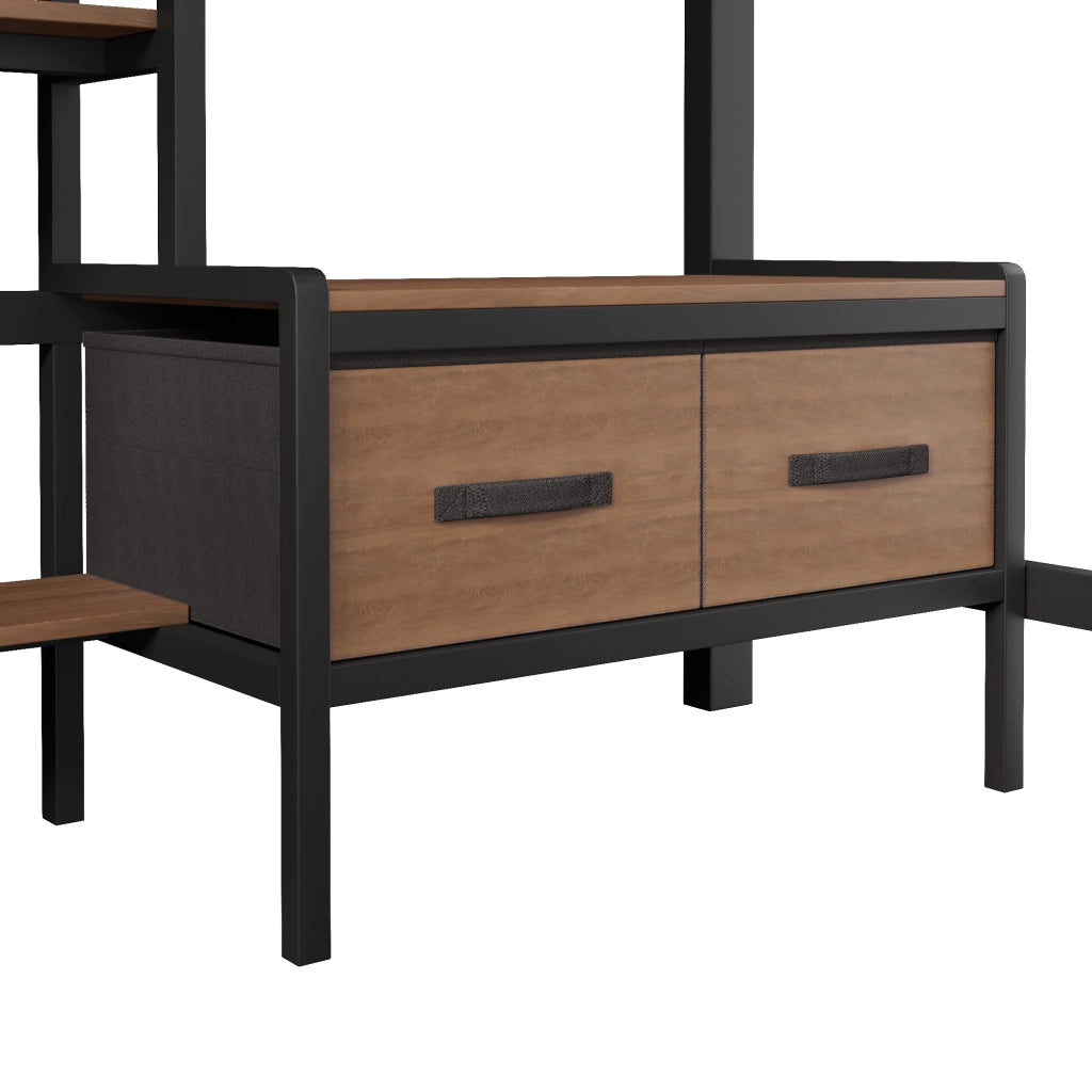 Letto a soppalco in metallo 90x200 cm con scrivania; vani; USB; barra appendiabiti; LED e parapetto; nero