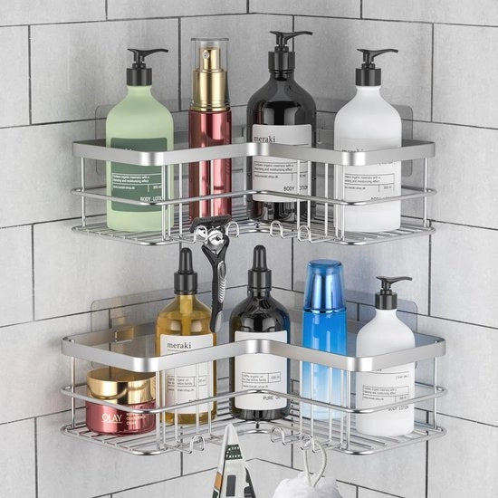 Organizzatore per doccia a 2 pezzi - Nessun foro - Organizzatore per doccia per bagno e cucina - Piastra per doccia in acciaio inossidabile (argento)