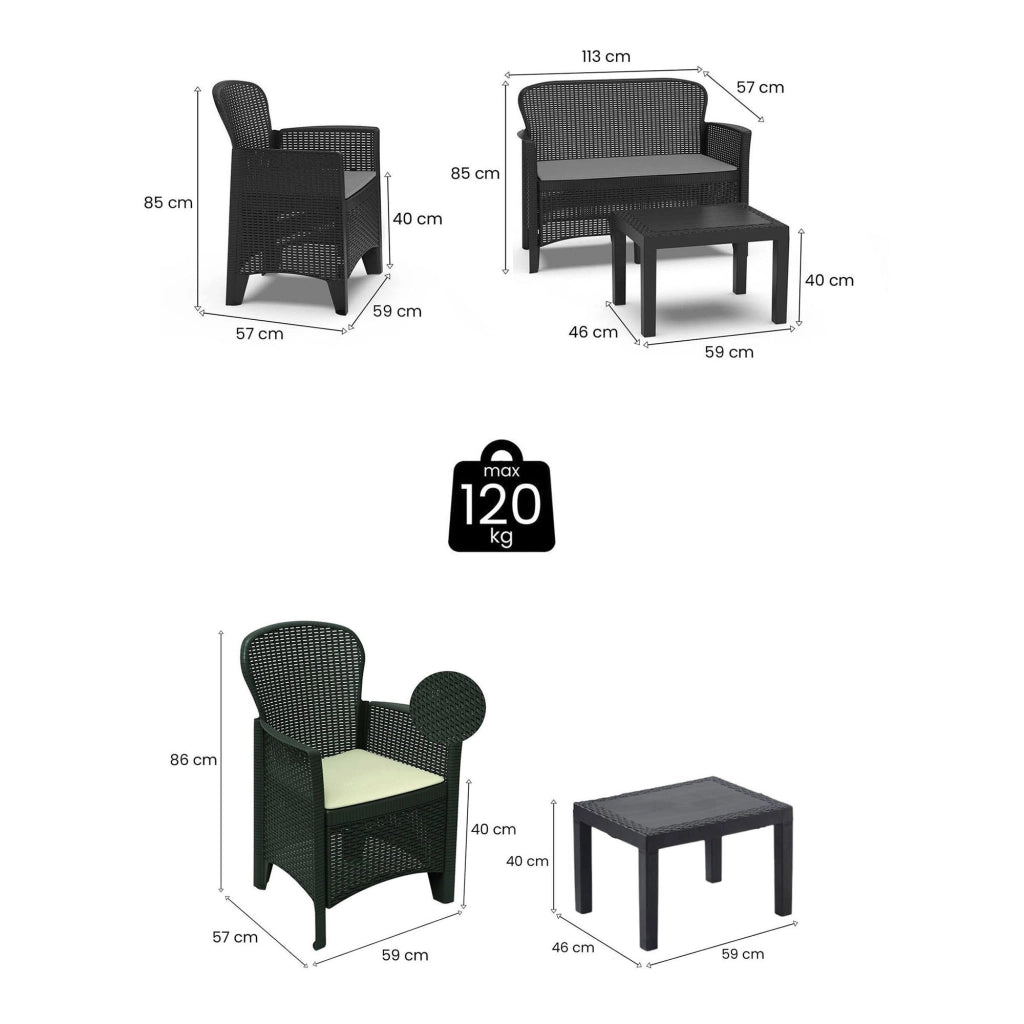 Salottino Outdoor Curno, set Salotto da Esterno 6 Posti Made in Italy, Nero Antracite